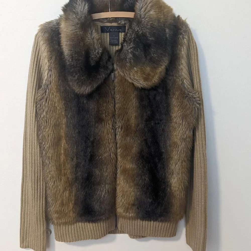 Vintage Faux Fur Jacket Knit Sweater Venue Scarface 70s‎ 80s Studio 54 Going Out